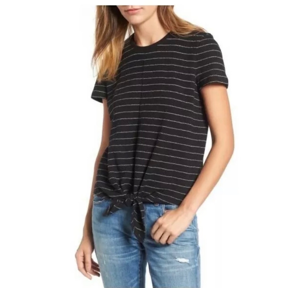 Madewell Black & White Modern Tie Front Tee M